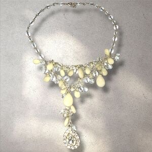Quartz and Glass Faceted Bead Layered Y Necklace Gemstone Silvertone